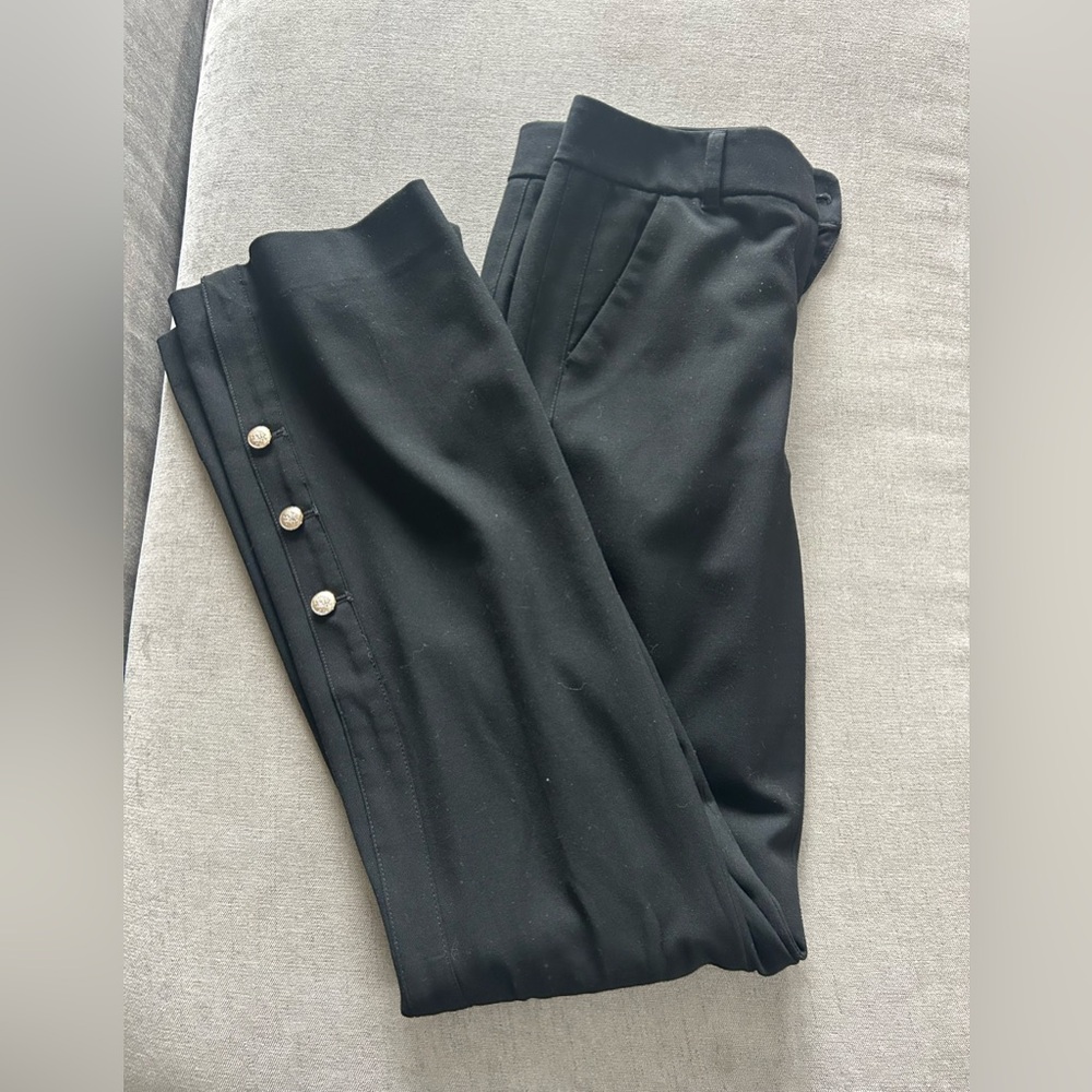 WHBM - Slim Flare - Black Trousers with Gold Button Detail - Size 2